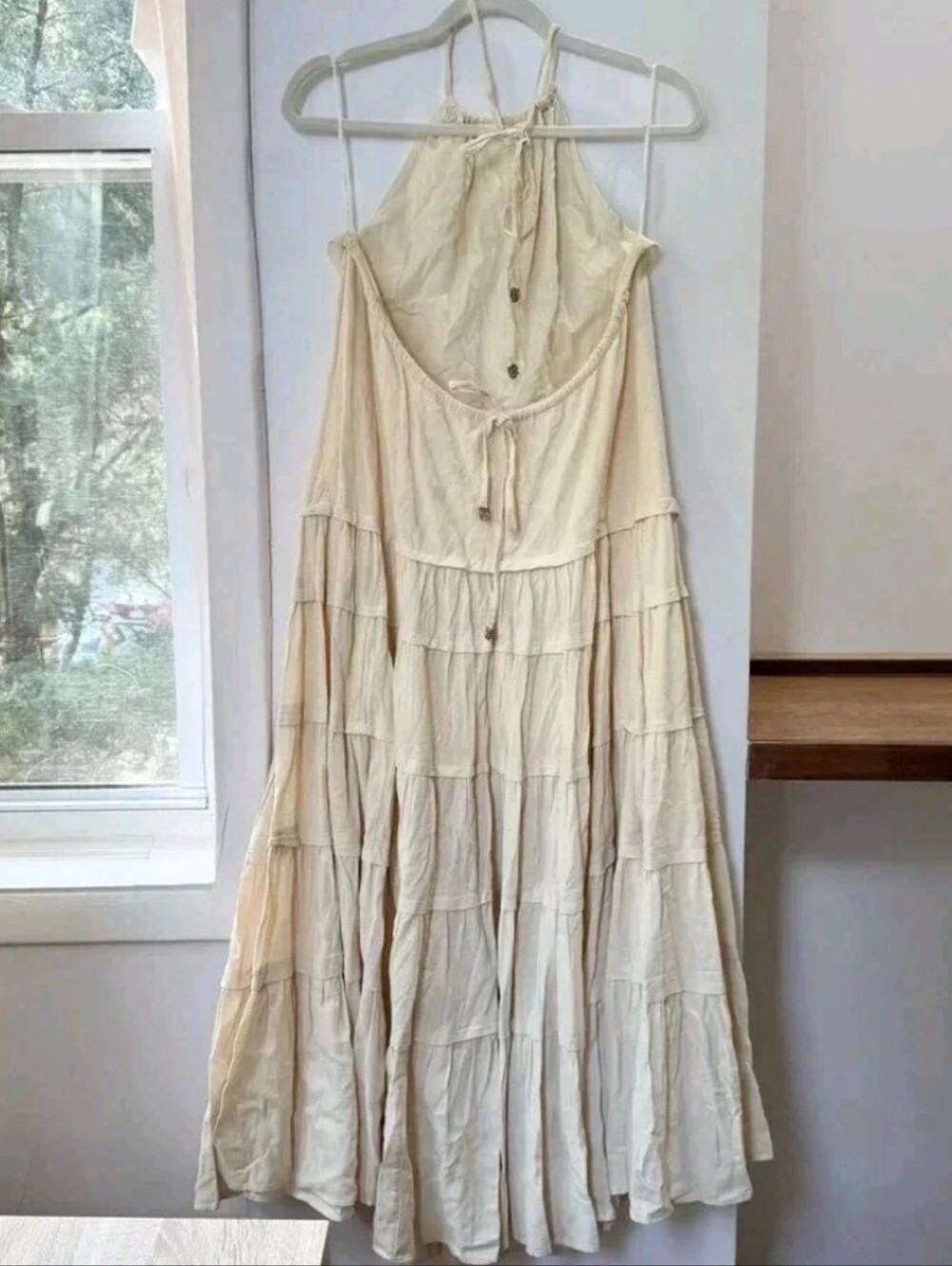 Free People Women's Cream Somewhere Sunny Dropwaist Boho Halter Dress Sz M NWT - Picture 5 of 8